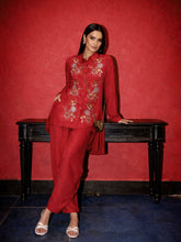 Red Embroidered Hi Low Shirt With Balloon Pants Shae by SASSAFRAS