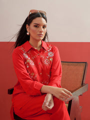 Red Embroidered Hi Low Shirt With Balloon Pants Shae by SASSAFRAS