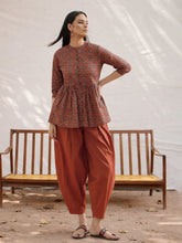 Maroon Geometric Peplum Top With Balloon Pants Shae by SASSAFRAS