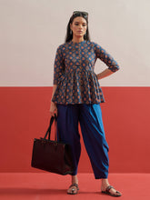 Blue Floral Geometric Peplum Top With Balloon Pants Shae by SASSAFRAS