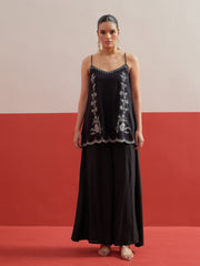 Black Embroidered Strappy Top With Palazzos Shae by SASSAFRAS