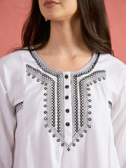 Women White Embroidered Choga Kurta With Pencil Pants