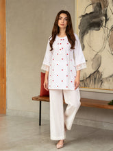 Women White Heart Embroidery Short Kurta With Straight Pants