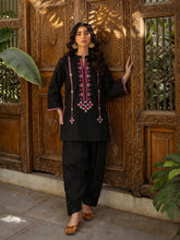 Women Black Embroidered Short Kurta With Farshi Salwar