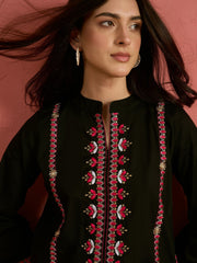 Women Black Embroidered Short Kurta With Farshi Salwar