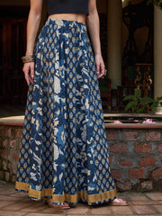 Women Navy Floral Elasticated Anarkali Skirt