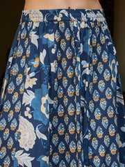 Women Navy Floral Elasticated Anarkali Skirt