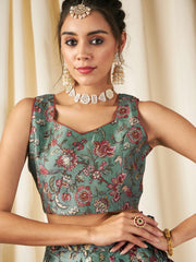 Shae by SASSAFRAS - Olive Floral Sweetheart Neck Crop Top