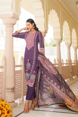 purple rayon blend ethnic motifs printed straight kurta trouser with dupatta