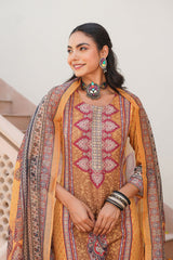 yellow rayon blend ethnic motifs printed straight kurta trouser with dupatta