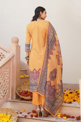 yellow rayon blend ethnic motifs printed straight kurta trouser with dupatta