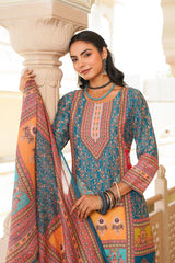 blue rayon blend ethnic motifs printed straight kurta trouser with dupatta