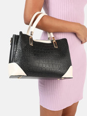 حقيبة يد عادية من الجلد الصناعي بتصميم محكم مع قفل بسحاب للنساء