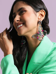 SOHI - Gold Plated Stone Studded Contemporary Drop Earrings