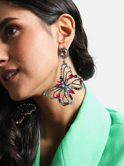 SOHI - Gold Plated Stone Studded Contemporary Drop Earrings