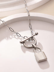 قلادة سلسلة قفل المرساة - فضي معدني