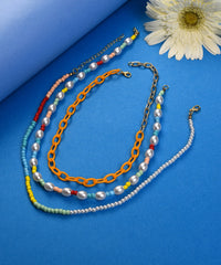 مجموعة من 3 قلادات مطلية بالذهب مرصعة بالخرز