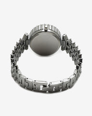 White Crystal Stones Analog Round Dial With Silver Crystal Stone Metal Strap