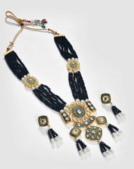 SOHI - Gold Plated Kundan Beaded Necklace and Earrings Set