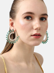 SOHI - أقراط أذن دائرية مطلية بالذهب مرصعة بأحجار مصممة للحفلات للنساء