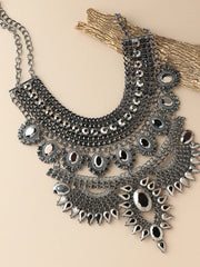 SOHI - Silver Plated Party Designer Stone Statement Necklace For Women
