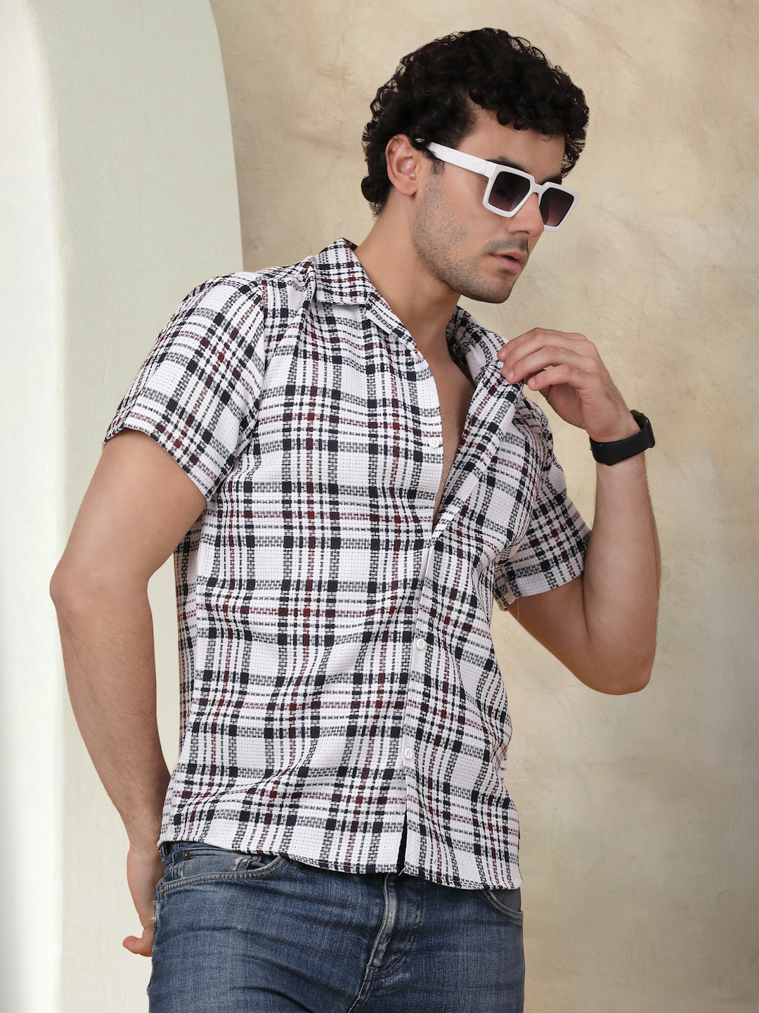 Checked Half Sleeve Cotton Shirt For Men