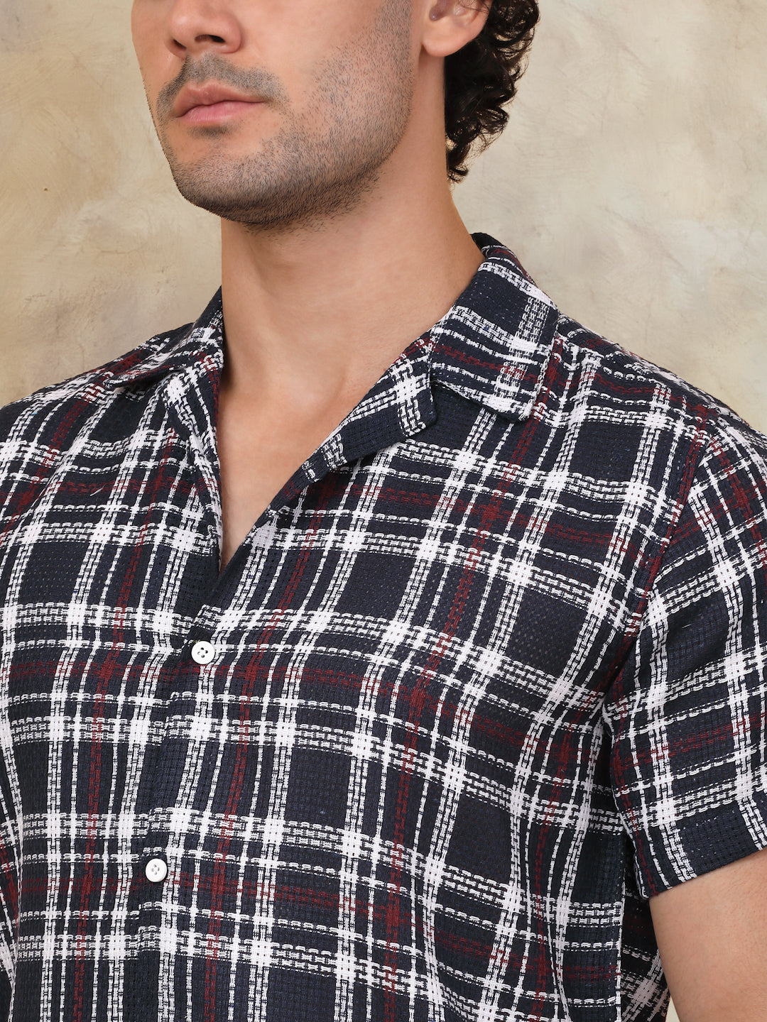 Checked Half Sleeve Cotton Shirt For Men
