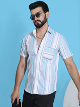 Striped Half Sleeve Cotton Lycra Shirt For Men