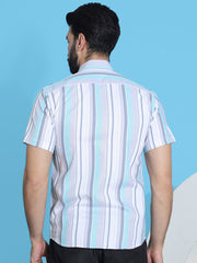 Striped Half Sleeve Cotton Lycra Shirt For Men