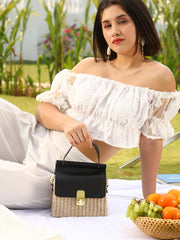 حقيبة يد صغيرة من القش - أسود أونيكس