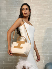 حقيبة يد ريفييرا دايز - أصفر مغرة وأبيض كريمي