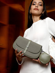 حقيبة كتف ذات هيكل مضلع مع جيب - أخضر زيتوني