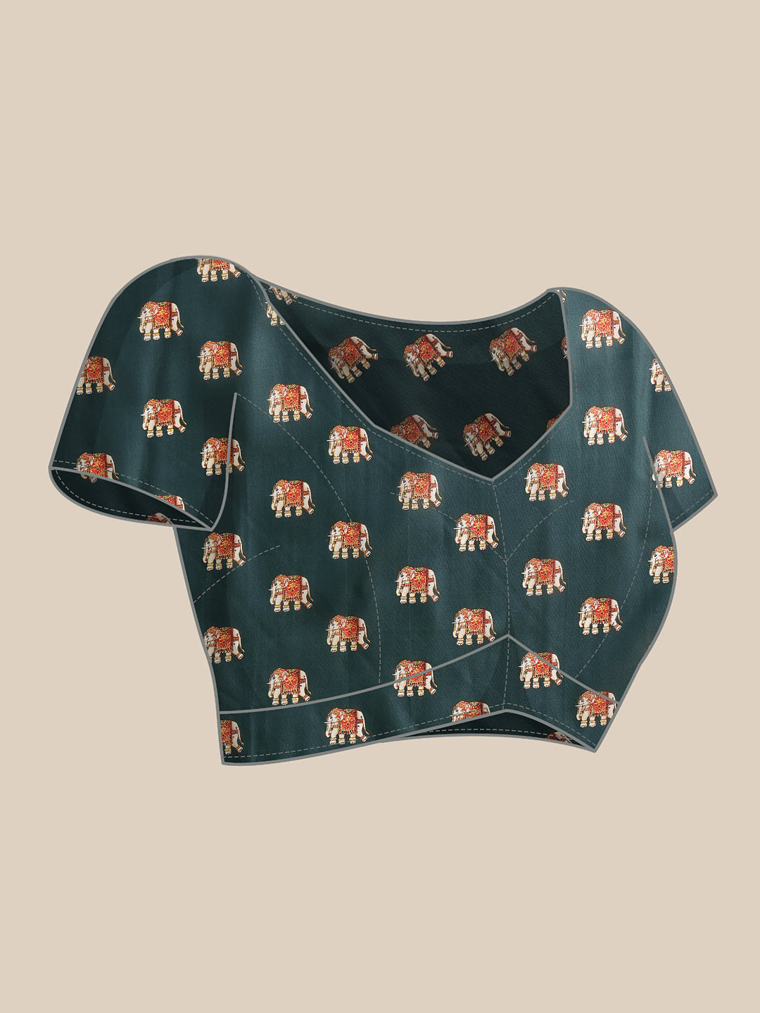 Elephant Printed Art Silk Festive Saree With Unstitched Blouse Piece
