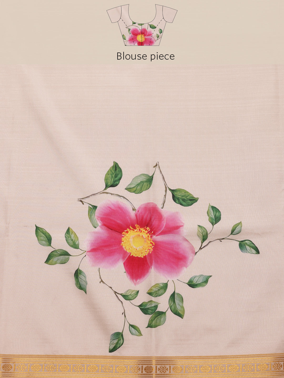 Kerala Style Digital Printed Silk Saree for Onam, Temple, & Ethnic Wear with Printed Blouse