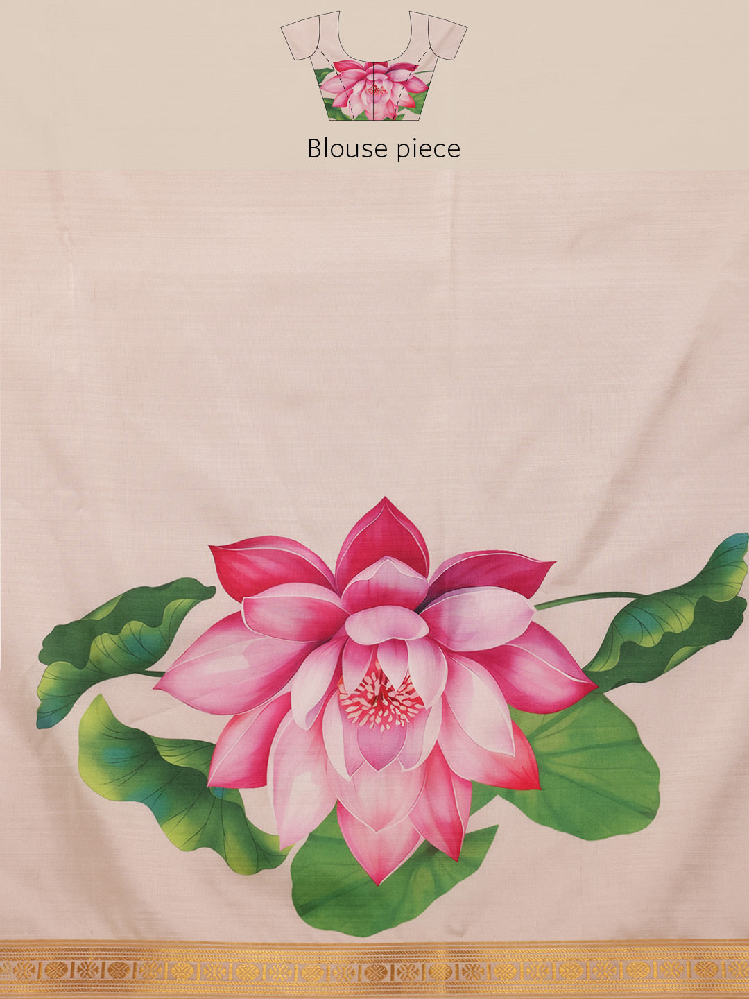 Kerala Style Digital Printed Silk Saree for Onam, Temple, & Ethnic Wear with Printed Blouse