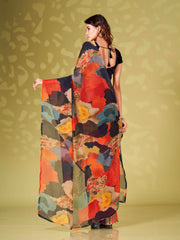 تيخي إملي - ساري جاهز للارتداء من قماش بولي جورجيت مطبوع تجريدي