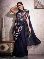 Tikhi Imli - Blue colored designer saree with heavy embroidery on shoulder portion