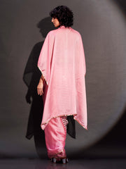 Pink colored designer sequinned kaftan saree with belt and embellished border