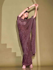Tikhi Imli - Ready To Wear Magenta Lycra Foil Saree with Unstitched Blouse