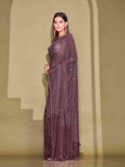 Tikhi Imli - Ready To Wear Magenta Lycra Foil Saree with Unstitched Blouse