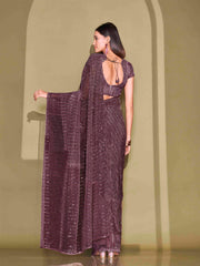 Tikhi Imli - Ready To Wear Magenta Lycra Foil Saree with Unstitched Blouse