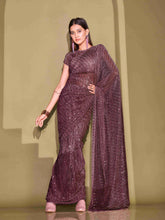 Tikhi Imli - Ready To Wear Magenta Lycra Foil Saree with Unstitched Blouse