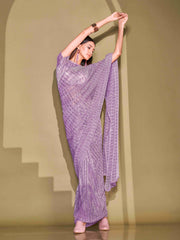 Tikhi Imli - Ready To Wear Lavender Lycra Foil Saree with Unstitched Blouse