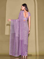 Tikhi Imli - Ready To Wear Lavender Lycra Foil Saree with Unstitched Blouse
