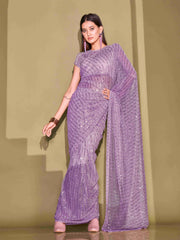 Tikhi Imli - Ready To Wear Lavender Lycra Foil Saree with Unstitched Blouse