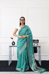 Tikhi Imli - Ready to wear green colored printed poly cotton saree
