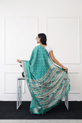 Tikhi Imli - Ready to wear green colored printed poly cotton saree