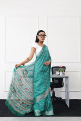 Tikhi Imli - Ready to wear green colored printed poly cotton saree