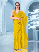 Tikhi Imli - Ready to wear yellow colored saree with brocade blouse