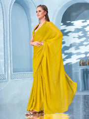 Tikhi Imli - Ready to wear yellow colored saree with brocade blouse